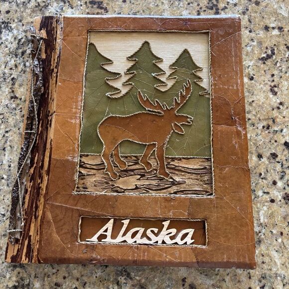 Balinese Natural Leaf Alaska moose wood imprint Large Photo Album - Picture 1 of 8